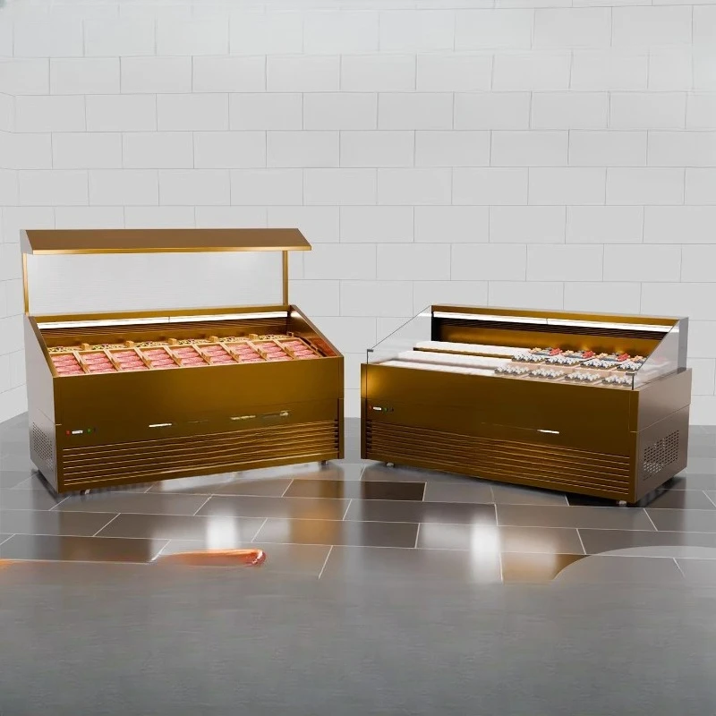 

Self-service barbecue display cabinet, rose gold step ice table, buffet display table, dish spray freezer, commercial commercial