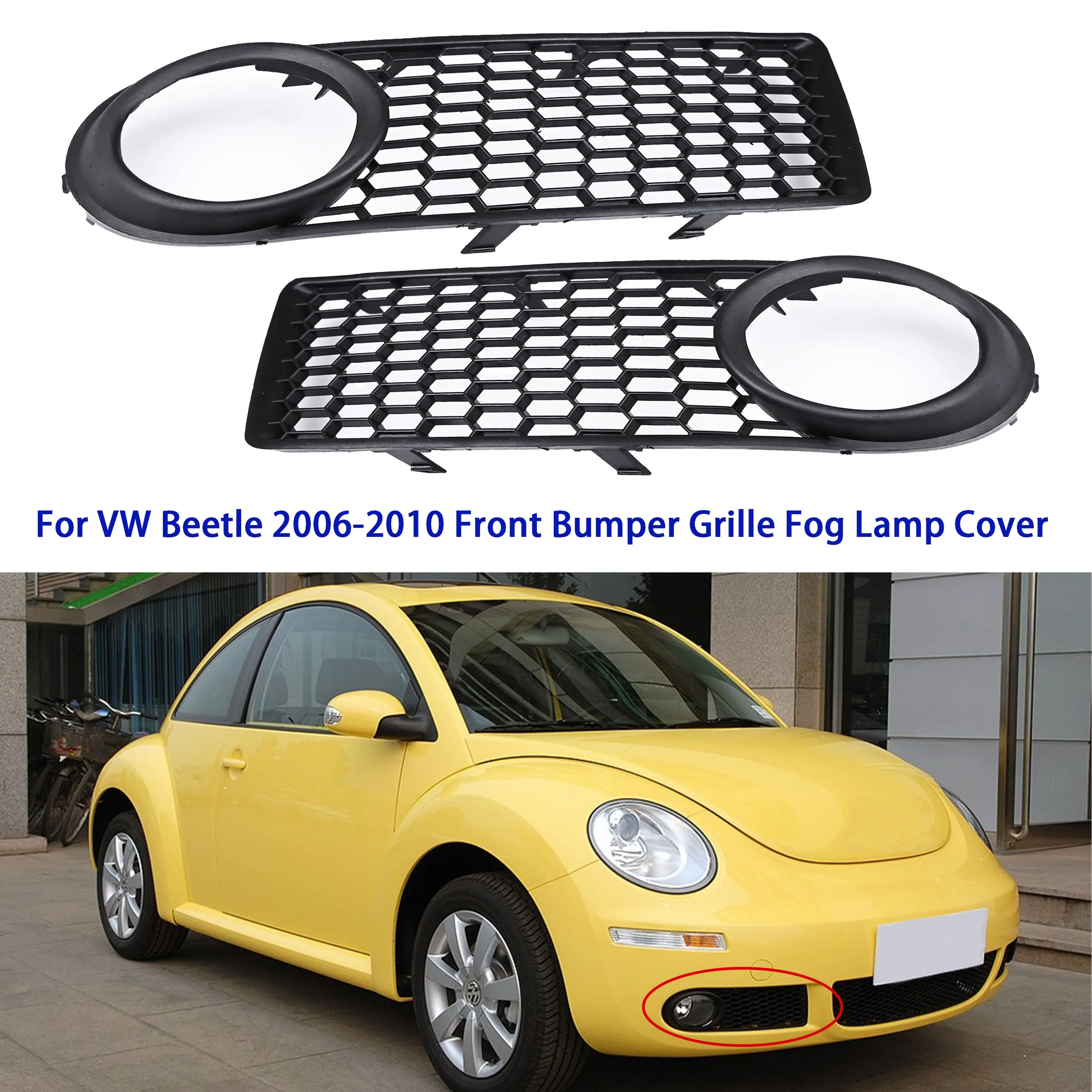 

For Volkswagen Beetle 2006-2010 Front Bumper Grille Fog Lamp Cover Frame Fog Lights Cover Trim with Holes 1C0807684J 1C0 807683J