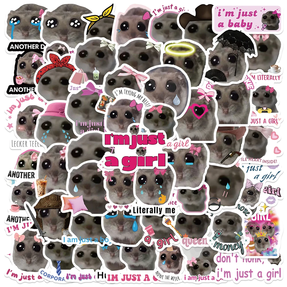 56PCS Funny Sad Hamster Meme Just a Girl Sticker Aesthetic DIY Stationery Children\'s Sketchbook Laptop Diary Scrapbook Supplies