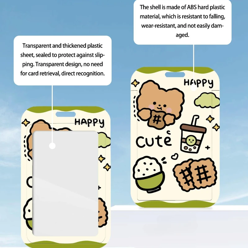 Cute Happy Bear Credential Badge Holder Colorful Card Storage Photo Bag Student ID Card Holder Bus Card Protective Case Keychain