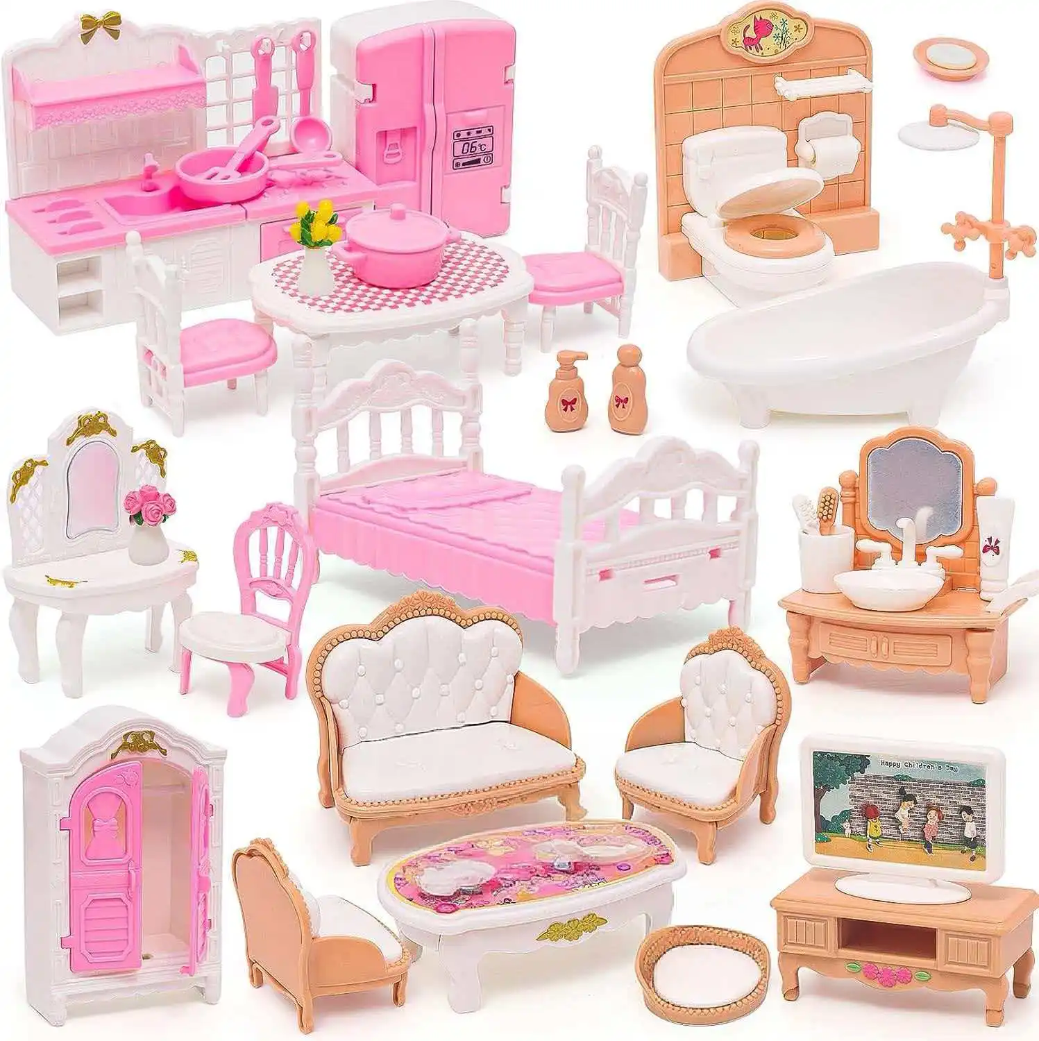 Casa de bonecas conjunto de móveis acessórios casa de boneca mini móveis fingir jogar quarto sala estar banheiro cozinha crianças aniversário