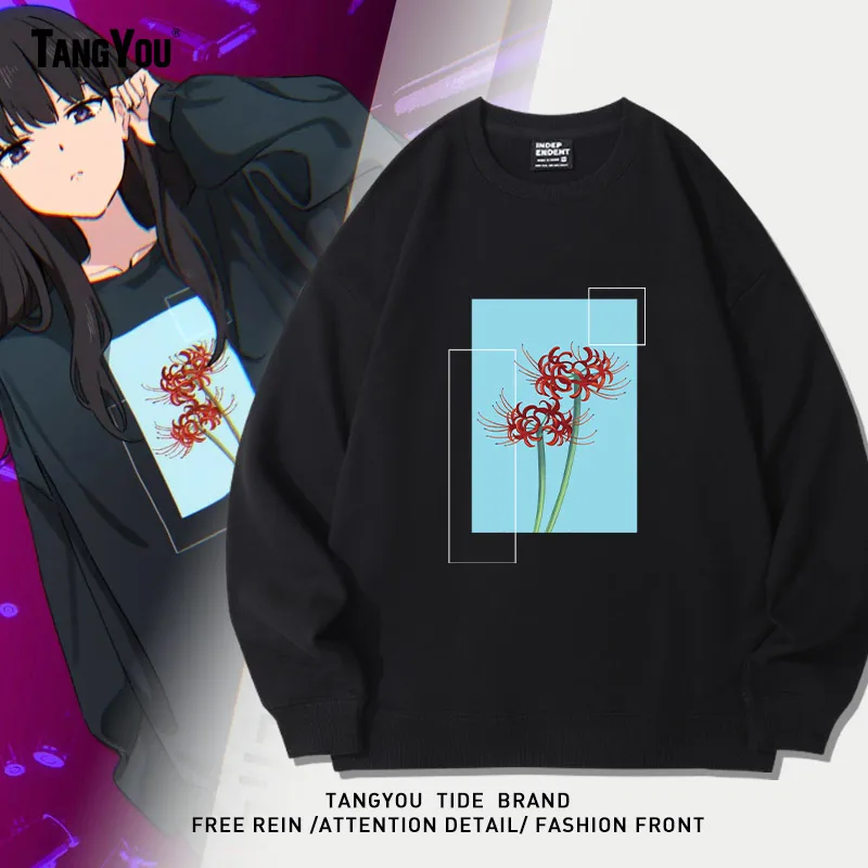 

Ретро-свитер с мультяшным принтом Lycoris Recoil, аниме-тематика, свободный крой, хлопок, круглый вырез, на все сезоны, без капюшона