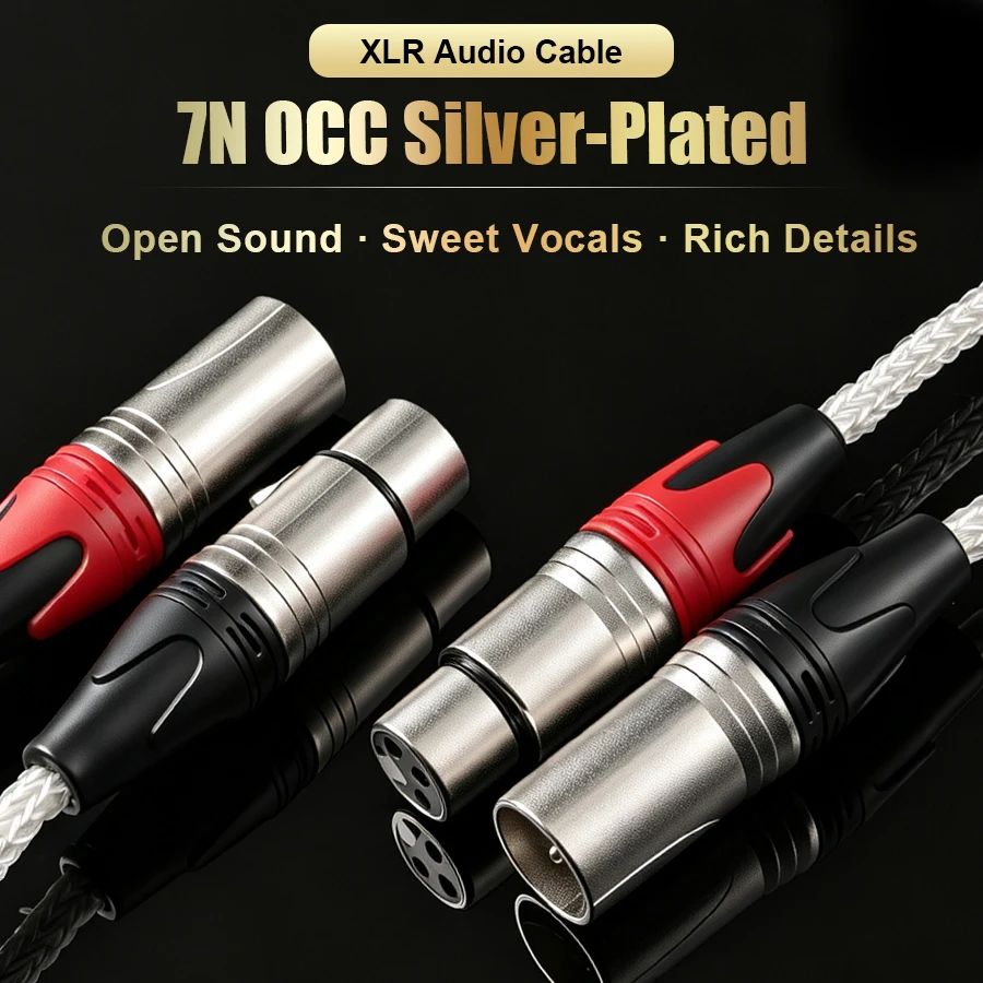 QINCROWN 1 Pair XLR Male to Female Balanced Cable, 16-Strand Silver-Plated OCC, Professional XLR Balanced Audio Cable