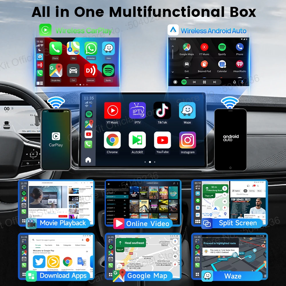 CarlinKit محول CarPlay الجديد اللاسلكي Android Auto Android 13 CarPlay Ai Box يدعم Netflix Play Store 3 في 1 صندوق صغير ذكي