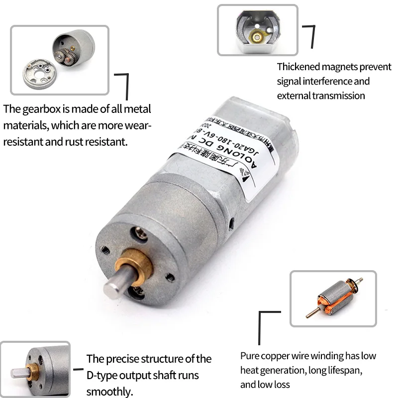 AOLONG Micro DC low-speed small motor JGA20-180 6v 12v 20mm small dc gear motor Micro Metal Gearbox Reducer