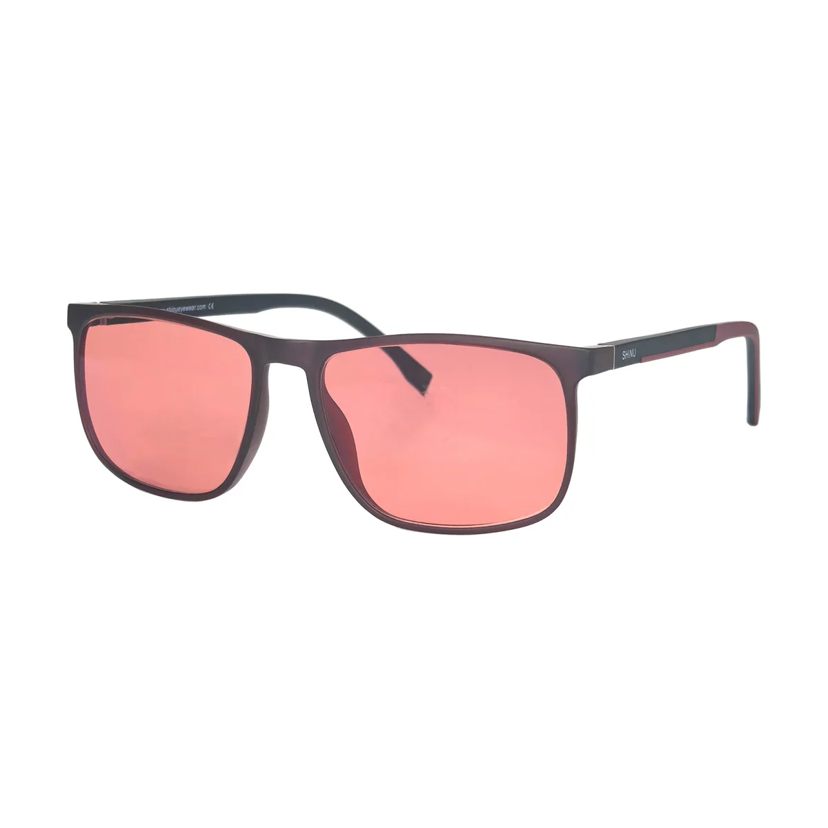 SHINU FL-41 Pink Photochromic Glasses Relieve Symptoms of Light-Sensitive Migraine Filter Harmful 480‑520nm Light for Office
