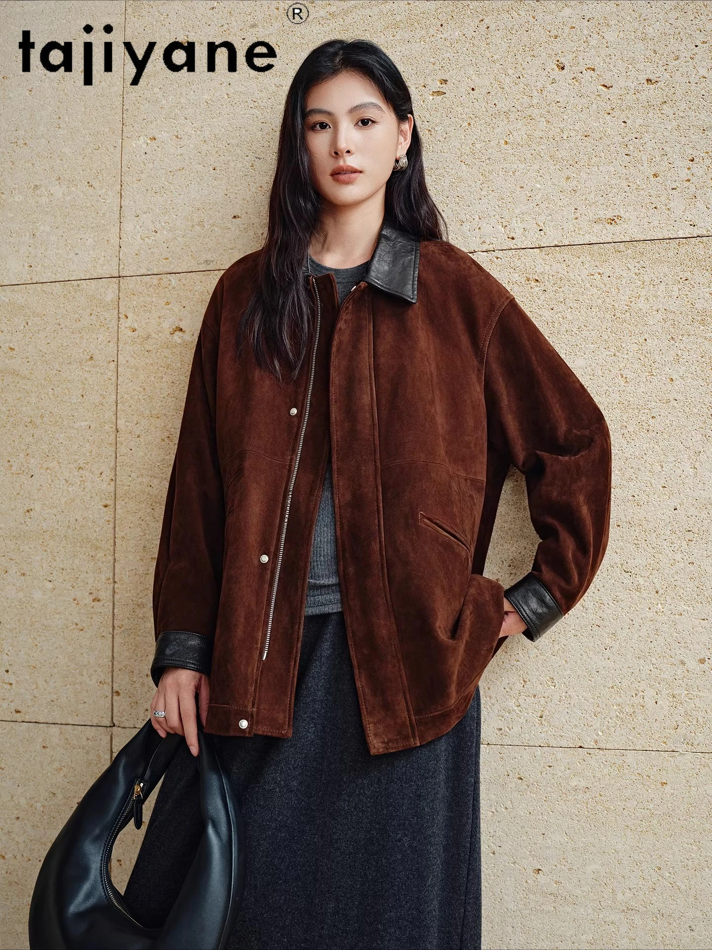 TAJIYANE Echte geitenleer leren jas Vrouw Stijlvolle reversjas Premium lederen jassen 2025 Herfst Dameskleding LGU.)