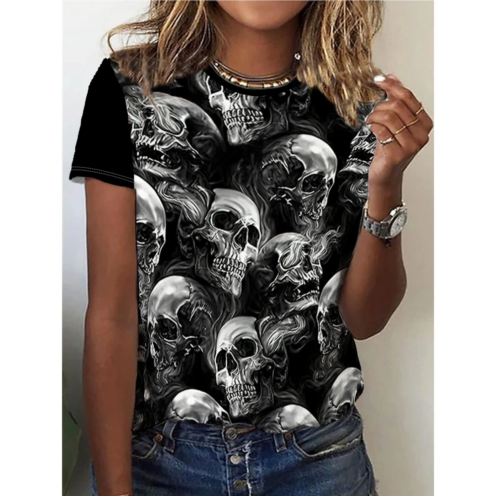 Camiseta diaria para mujer, Camiseta de cuello redondo para mujer, camiseta informal de manga corta a la moda, ropa con estampado 3d para mujer