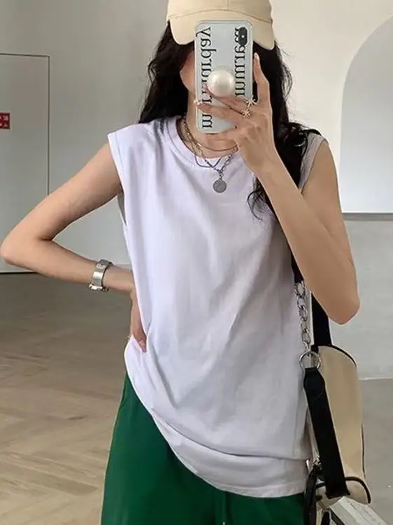 Women's Sleeveless T-Shirt Summer 2026 New Loose Strap round Neck Vest Outerwear Sports Top Fashionable A-Line Narrow Strap Vest