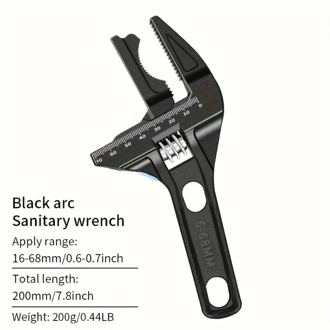 Black 16-68mm Adjustable Bathroom Wrench - Space-Saving And Multi-Functional