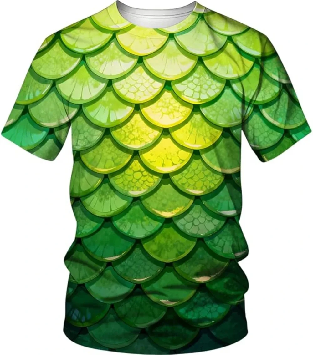 Fashion Fish Scale Pattern 3DPrint Trend Tshirt Men Women Dragon Scale Graphic O Neck Plus-size T-Shirt Casual Family Cloth Tops
