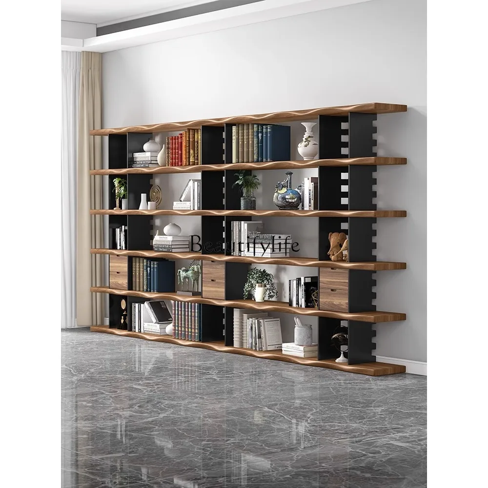 Living Room Solid Wood Bookshelf and Storage Shelf Floor Multi-Layer Display Storage Reading Bookcase