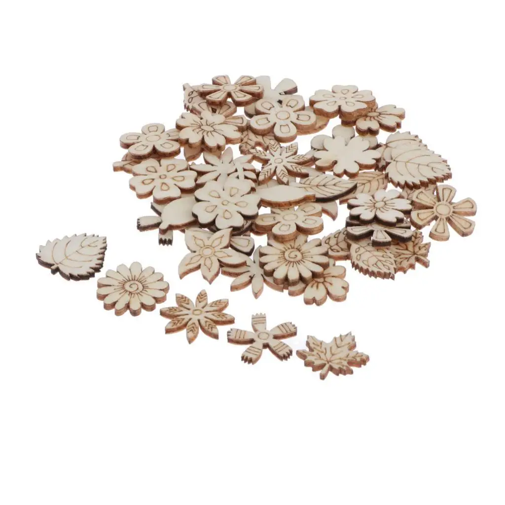 50 Pcs Wooden Flower Embellishments Crafts Tree Pendants Ornaments