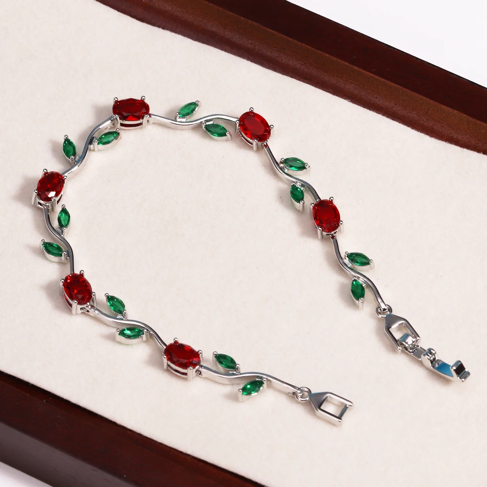 Tulpenrosa Zirkonia-Handgelenkskette mit Rankenblumen, süßes und romantisches Metallarmband für Damen, Schmuck, Hochzeitsgeschenk