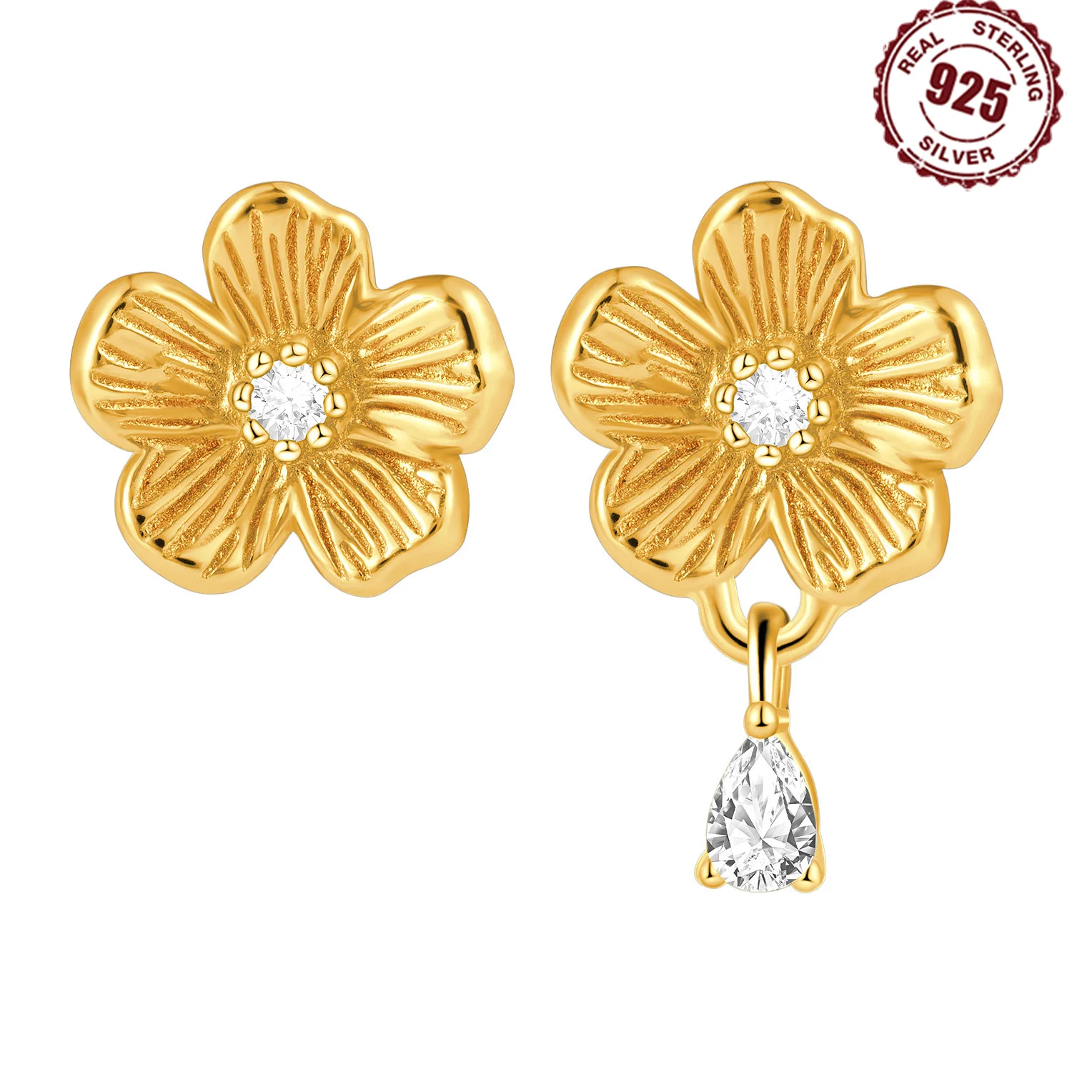 Pendientes de plata de ley 925 con borla de flor de cerezo de Color dorado para mujer, pendientes finos, joyería de boda, regalos de fiesta de cumpleaños