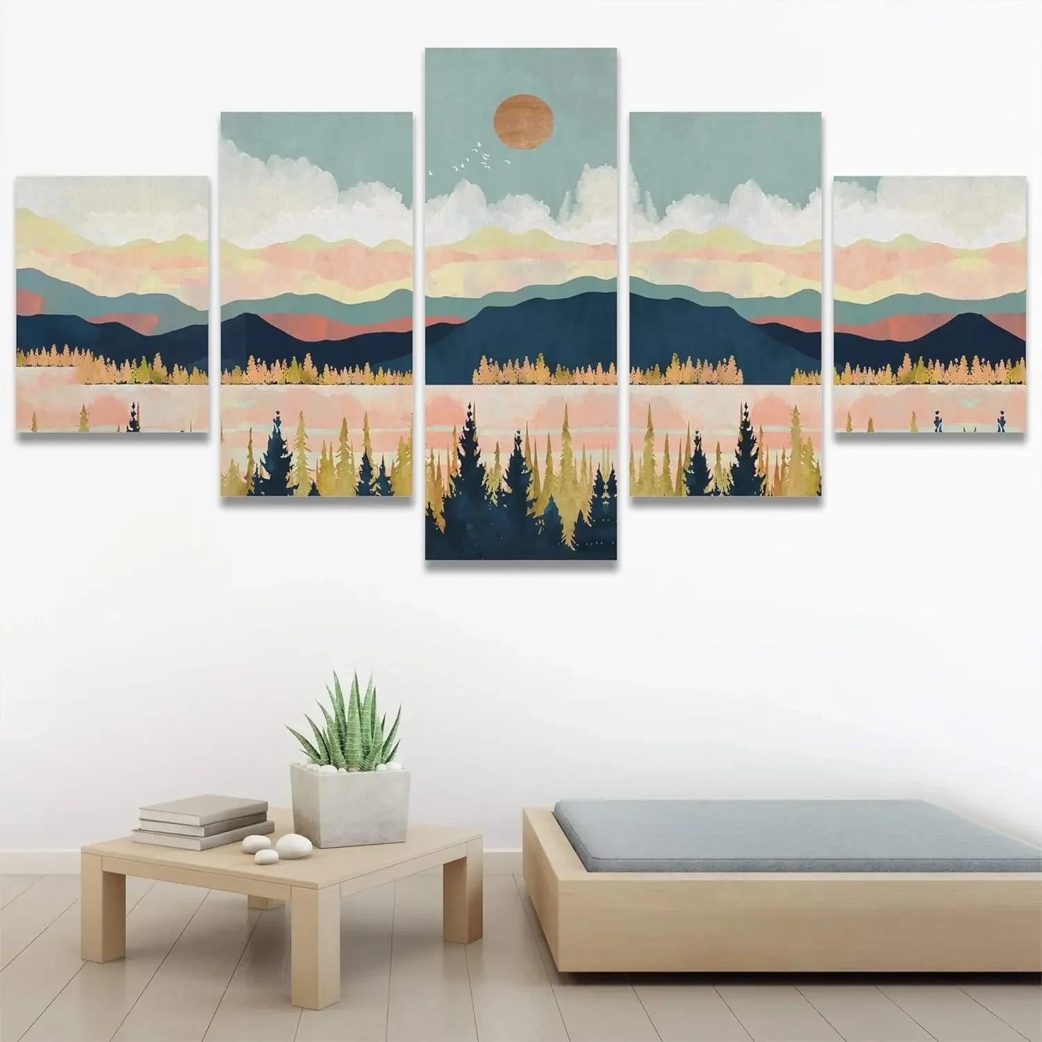 Canvas Wall Art Print Nature Wilderness Illustrations Minimalism Rustic Landscape Colorful for Living Room,Bedroom,Office