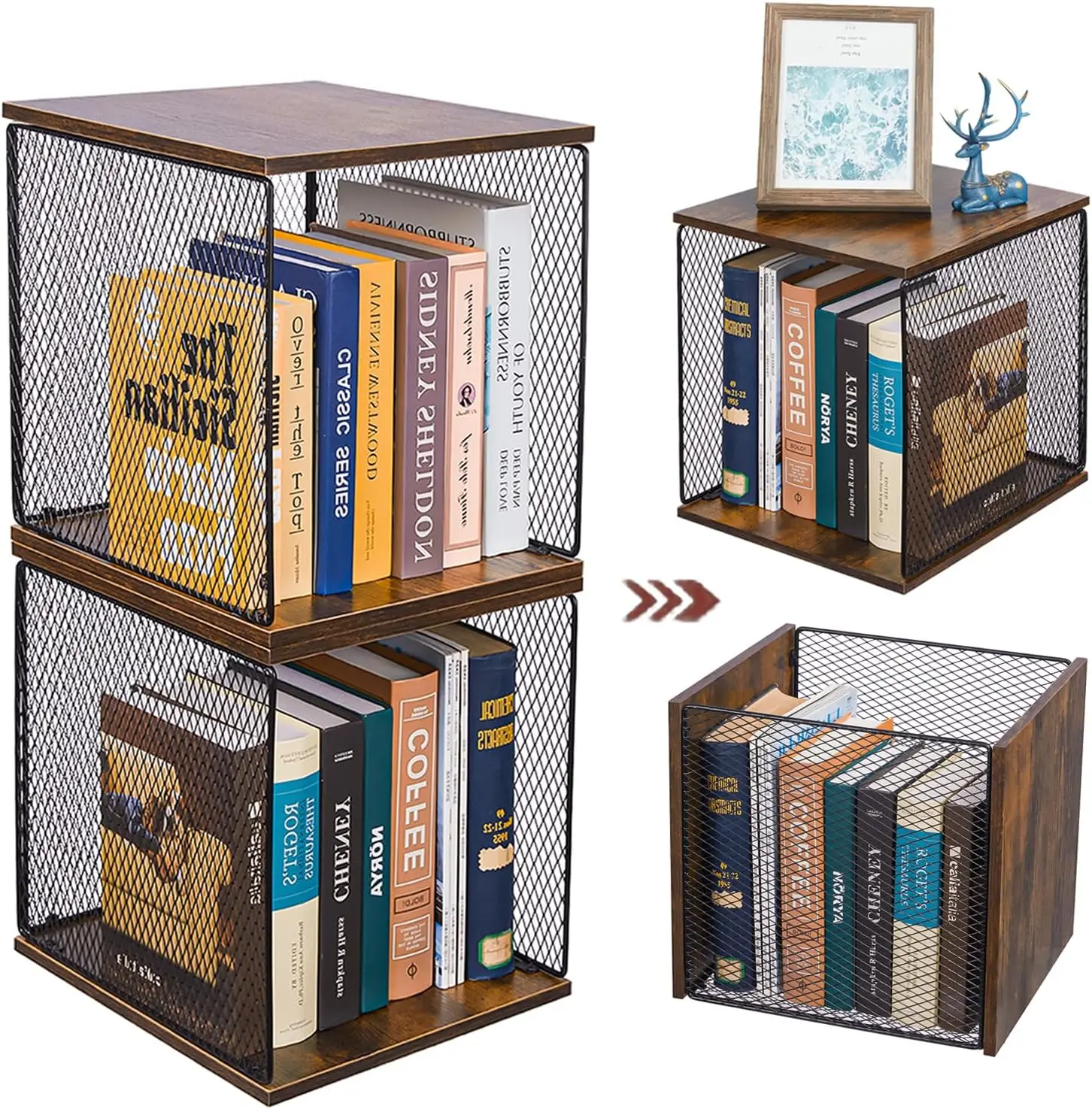 

DIY Stackable Cube Organizer Bookshelves for Kids Bedroom, Living Room, Black Brown Wooden Storage