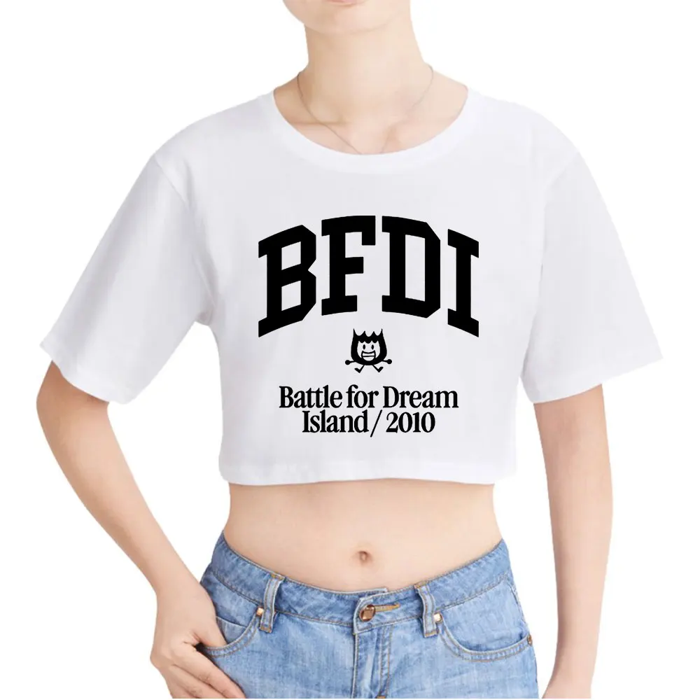 Jacknjellify BFDI Battle For Dream Island Vintage 90s Crop Top Exposed Navel T-Shirt Oversize O-Neck Tops Women Tshirt Top