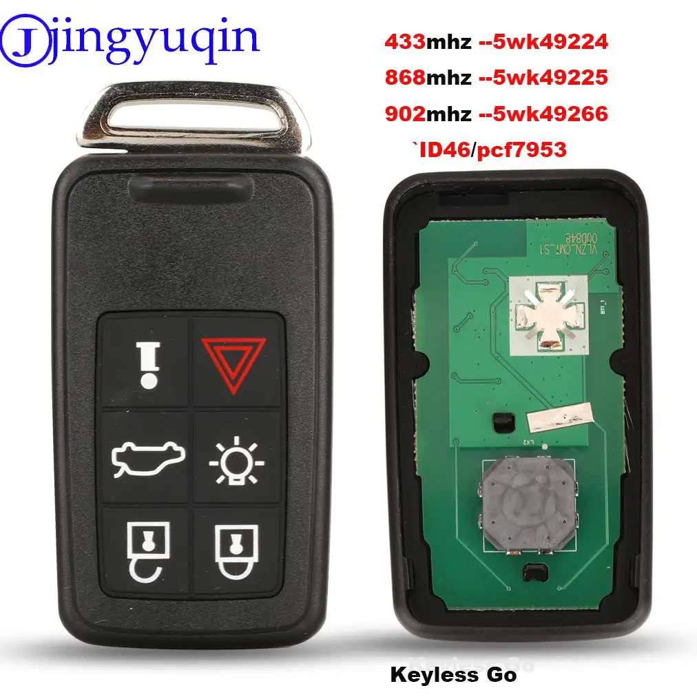 

jingyuqin 433/868/902MHz KR55WK49266 Car Remote Key for VOLVO XC60 XC90 S90 S60 2009-2014 PCF7953 Auto Keyless Go Smart 5WK49224