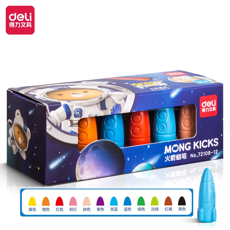 12 Color Set Space Ship Rocket Shape Non-Toxic Wax Crayon Graffiti Pen Kids Student Painting Drawing Art Supplies Stationery