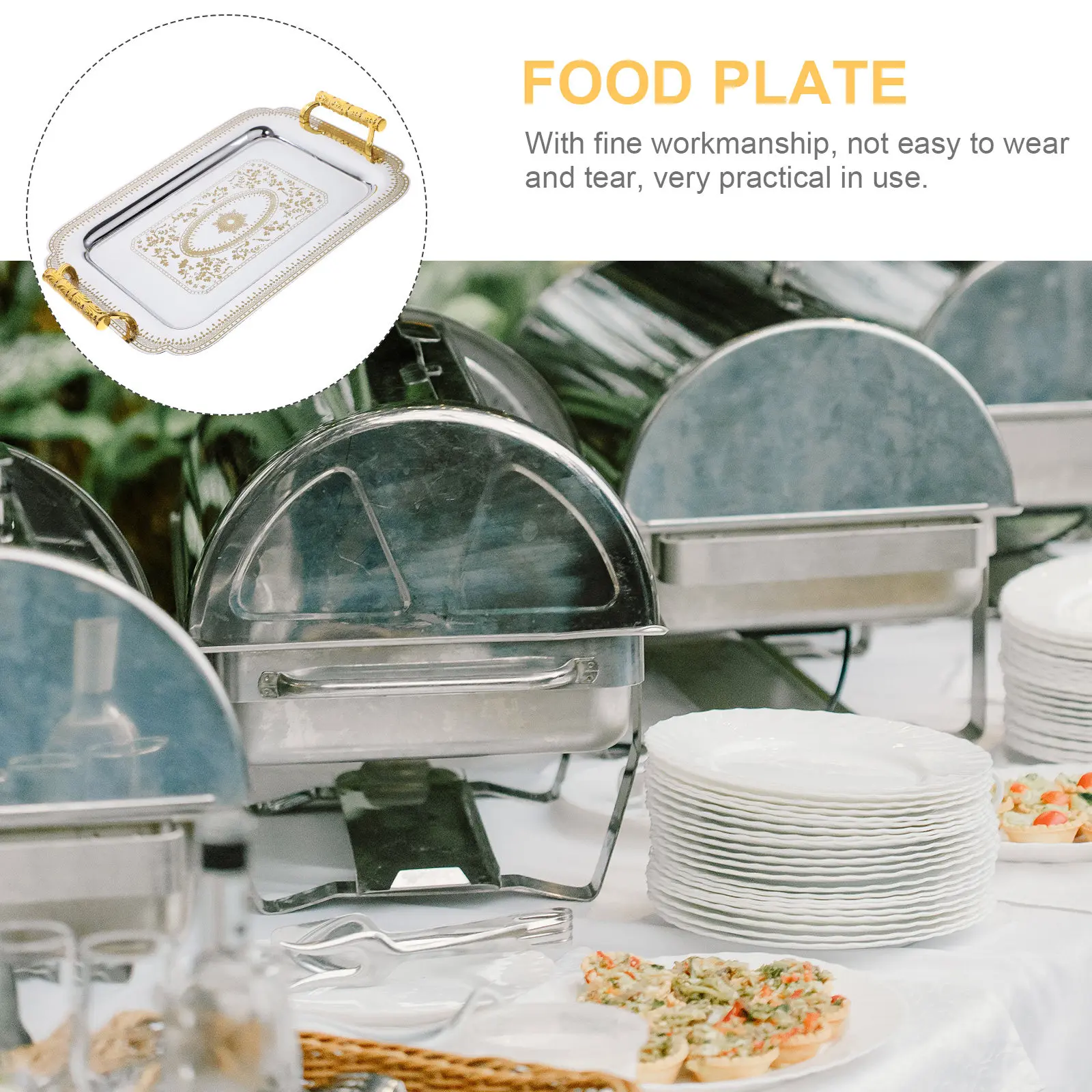 1Pcs Western Dish Plate European Style Double Handle Tray Premium Material Food Tray for Hotel Canteen Buffet Ktv Fruit Storage