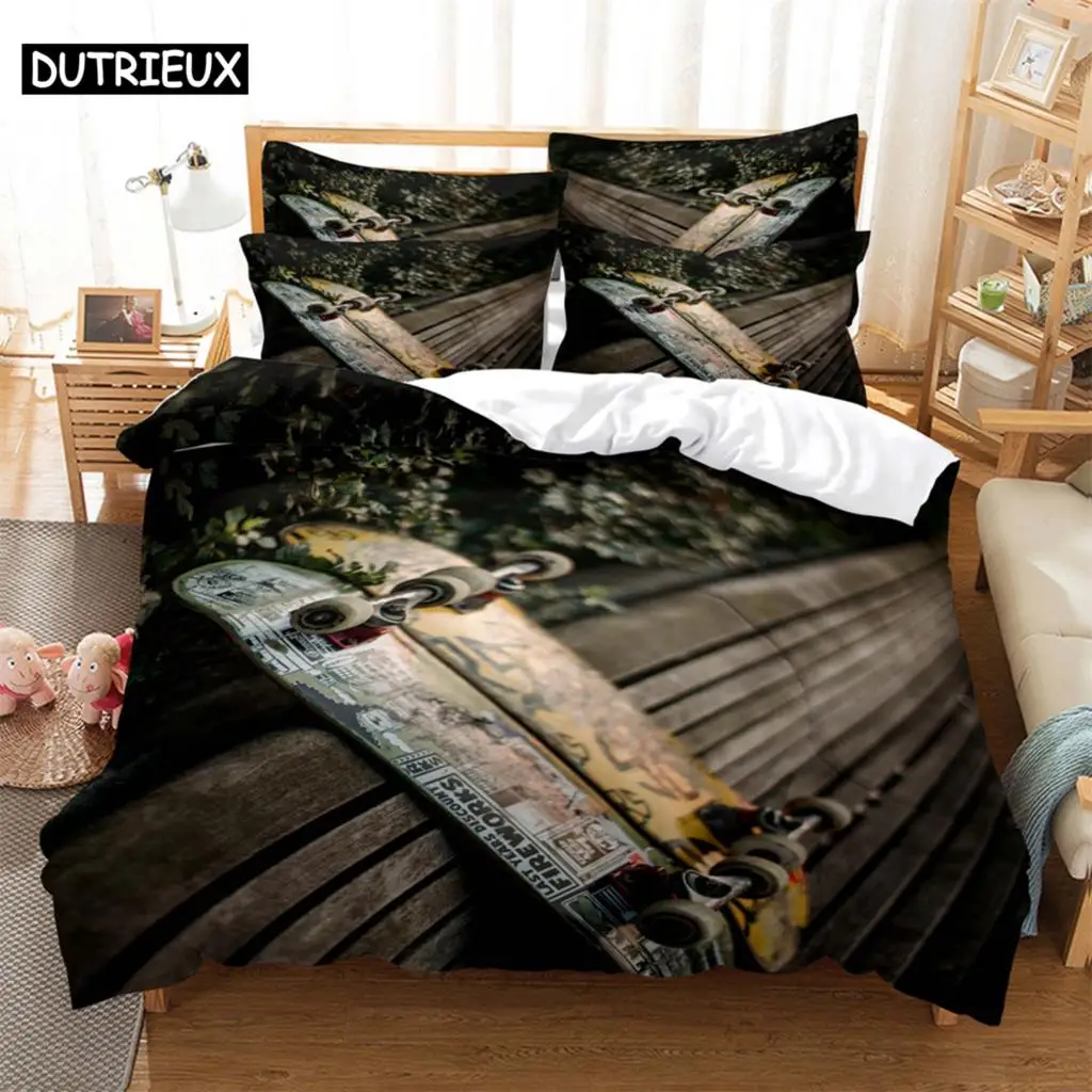 

Skateboard Bedding 3-piece Digital Printing Cartoon Plain Weave Craft For North America And Europe Bedding Set Queen