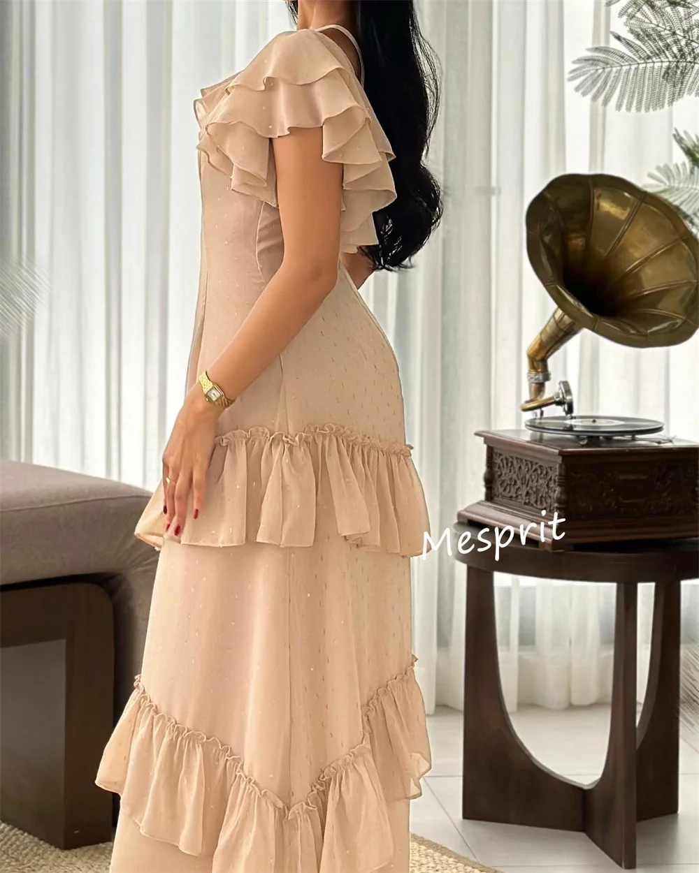 Abiti lunghi con scollo all'americana a trapezio con pieghe in chiffon formale personalizzato Occasioni su misura Celebrity Semplice Pastrol Squisito