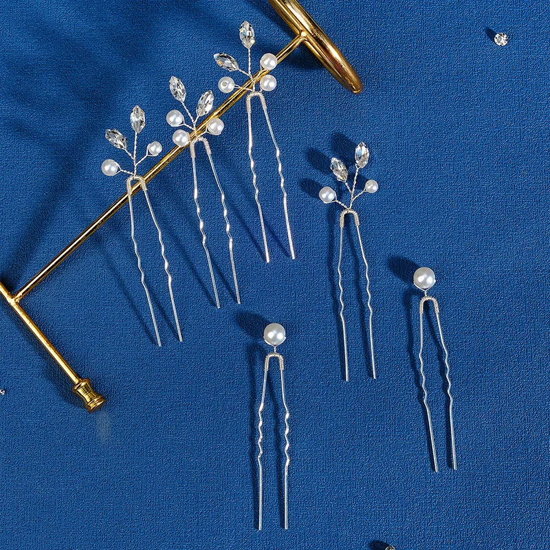 6PCS Beliebte handgemachte Hochzeit Haarnadeln Braut Kristall Perle Blume Haarspange Braut Haarschmuck Zubehör – Detail 13