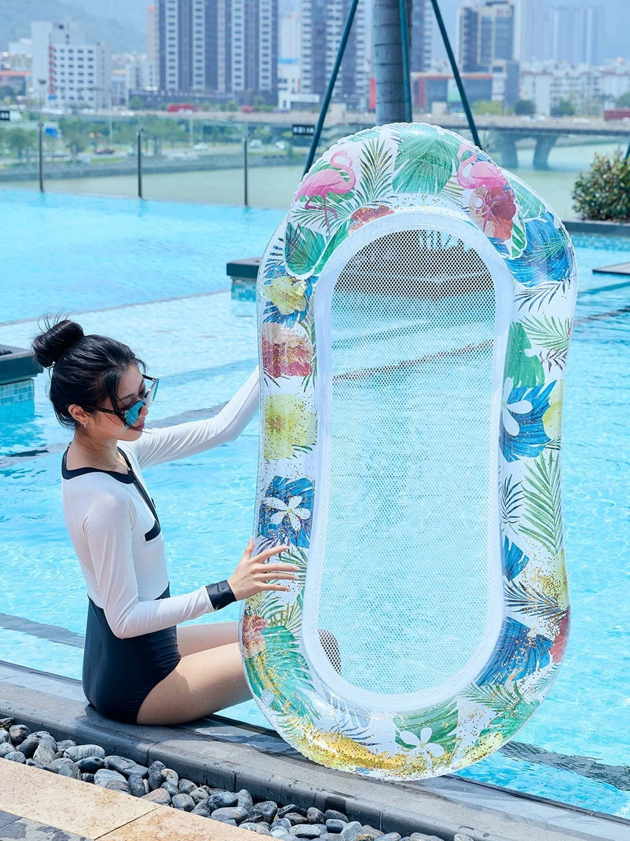 1PC flamingo Inflatable Water Hammock Swim Ring Tube Pool Mattress Beach Lounger Chair for Summertime Beach Outdoor