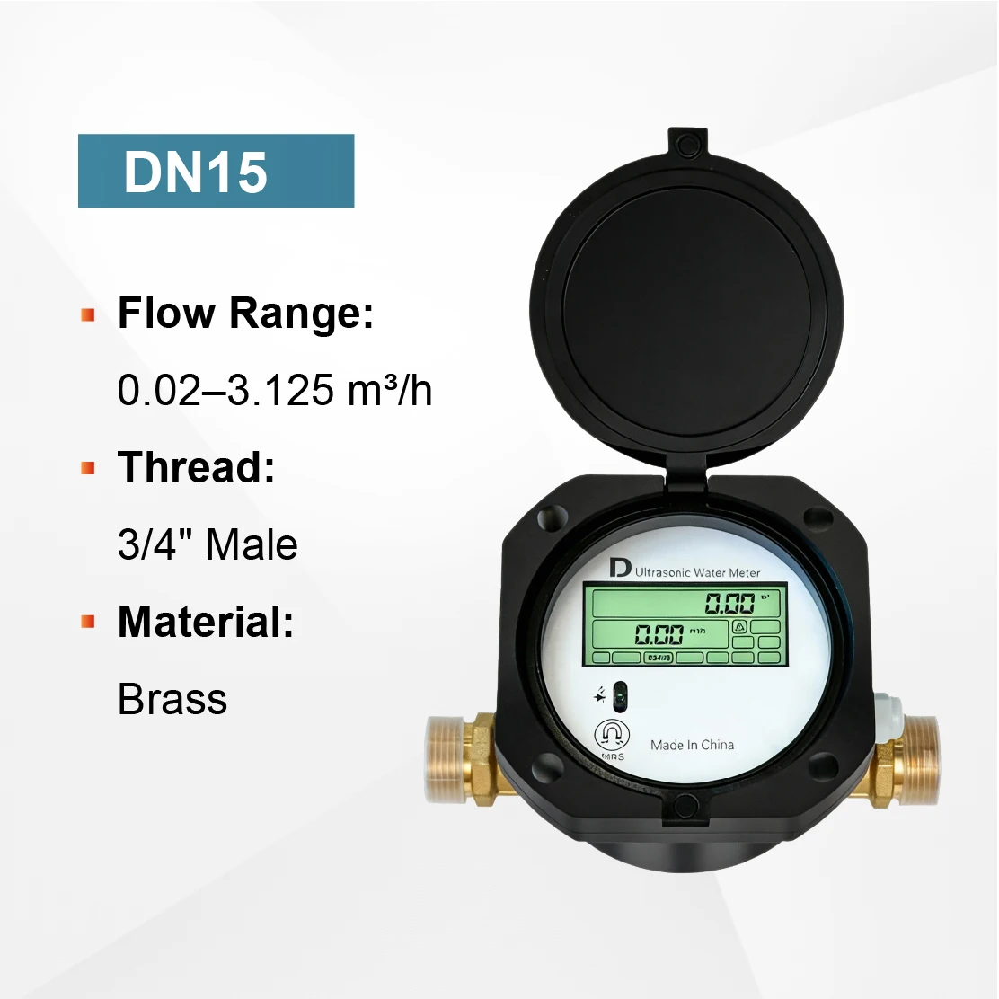 Rs485 Modbus Brass Stainless Steel Meter 0.128-20m3/h Dn15 Ultrasonic Water Flow Meter Digital Flowmeter