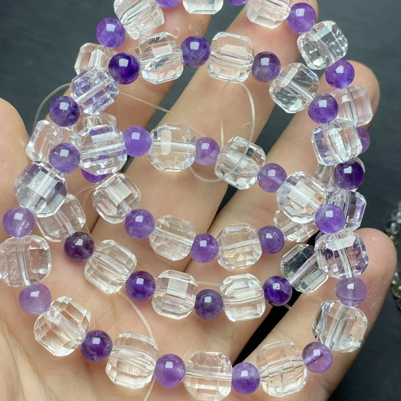 Chinese Style Lucky Natural Clear Quartz Faceted Sugar Cube Amethyst Spacer Beads For Diy Bracelet Necklace Jewelry Making Bless