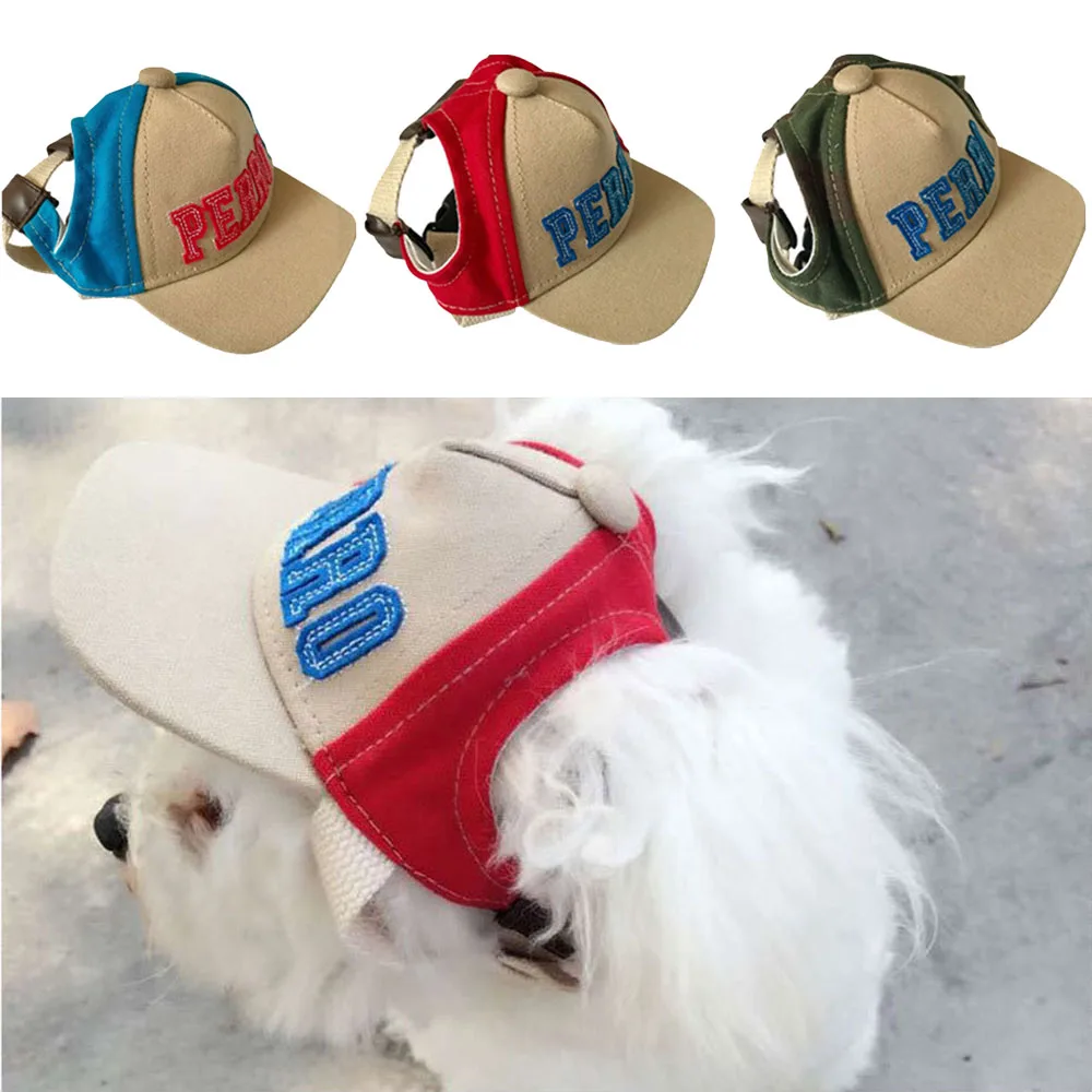 Dog Baseball Cap Letter Pet Baseball Hat Summer Visors Adjustable Outdoor Sunhat Travel Sport Hat with Ear Hole for Puppy Kitten