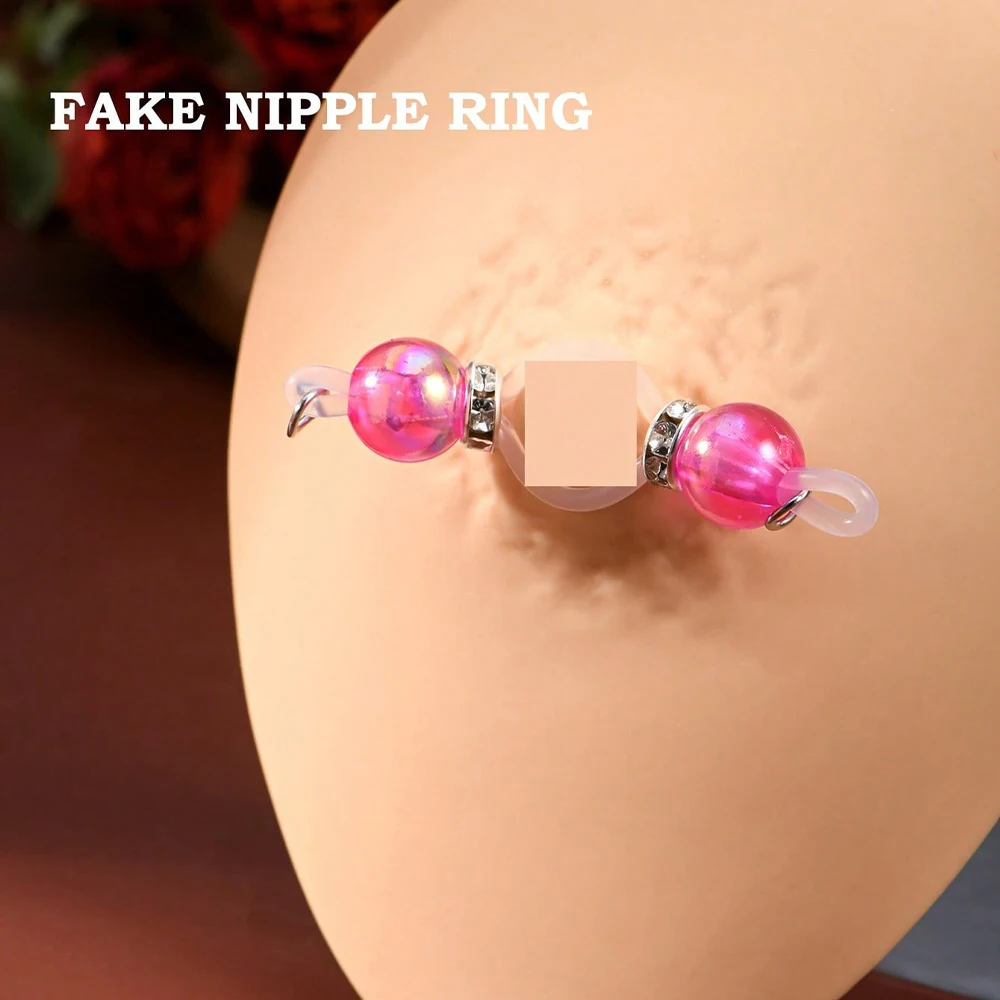 4 قطع من حلقات الحلمات المزيفة - أنف حلمة للارتداء اليومي قابلة للتعديل - خرز حلوى 8 مم، ثقب الحلمة الصناعية غير المثقوبة