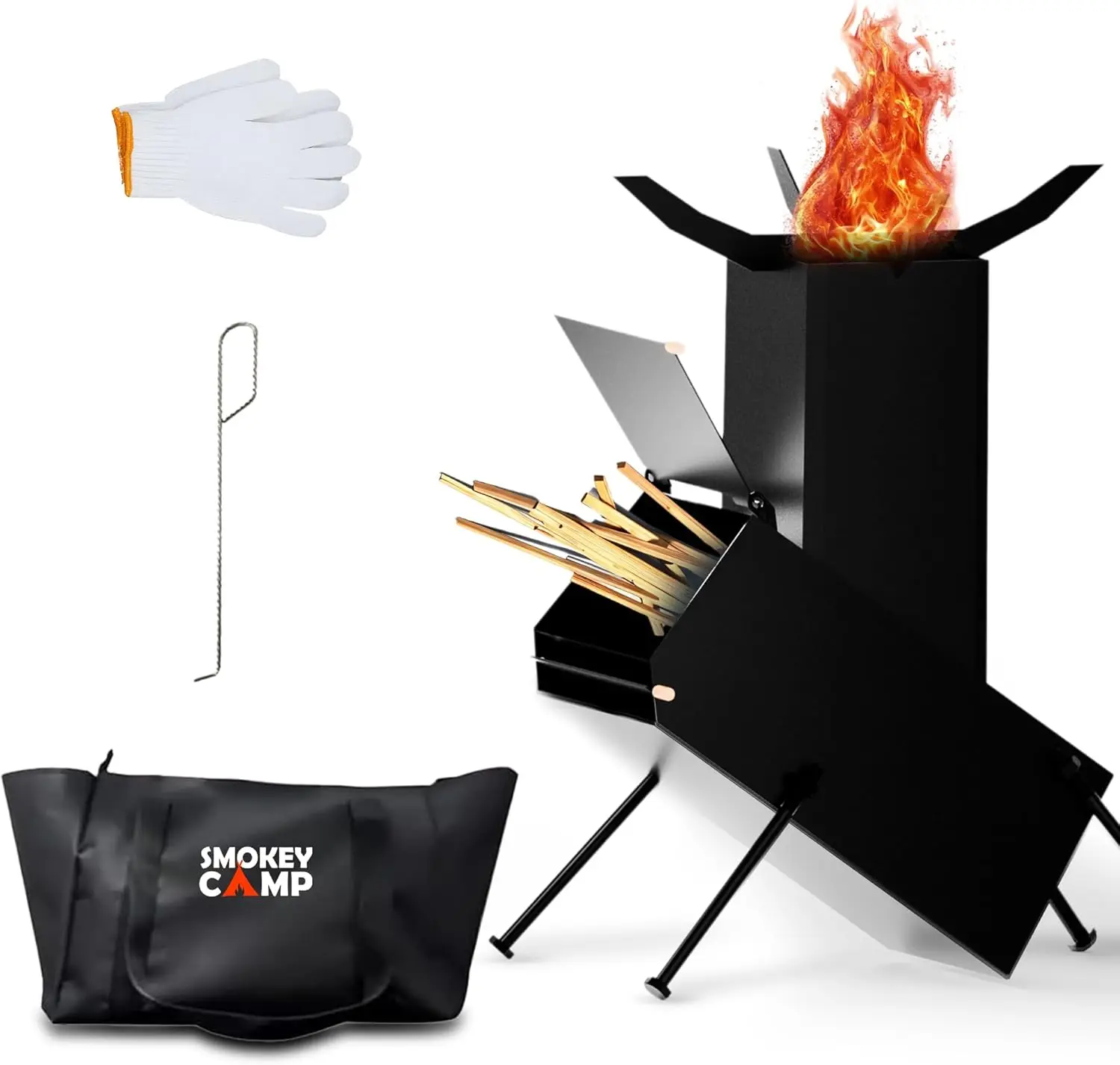 

Portable Heavy Duty Wood Burning Camping Stove with Adjustable Legs, Cooking & Grilling Outdoor BBQ Stove, Includes Storage Bag,