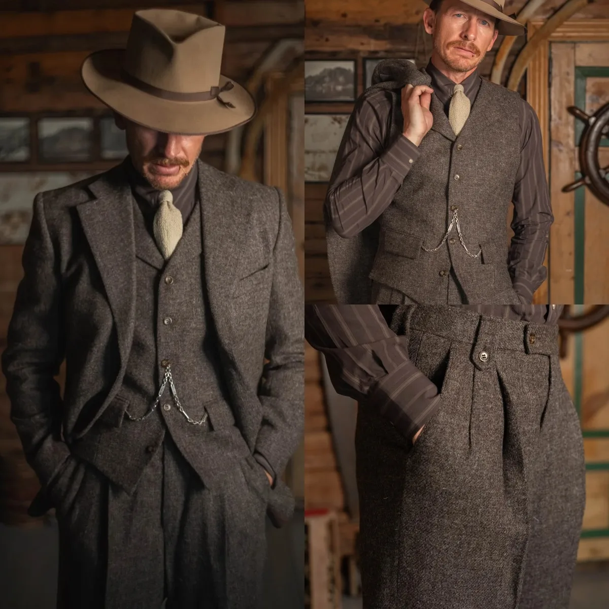 Classic Simple Men Formal Suits Wool Blend Notched Lapel Two Button Slim Fit Casual Daily Set Customized Business Wear 3 Piece