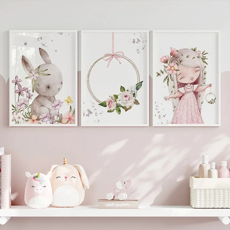 Multi-size 1PC frameless high-definition decorative paintings,Wall Art Canvas Painting Princess Girl Rabbit Moon Swing Cartoon N