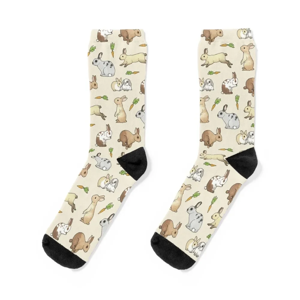 

Rabbits - Cute Bunnies and Carrots on cream background Socks new in's Children's Running Stockings man Socks For Girls Men's