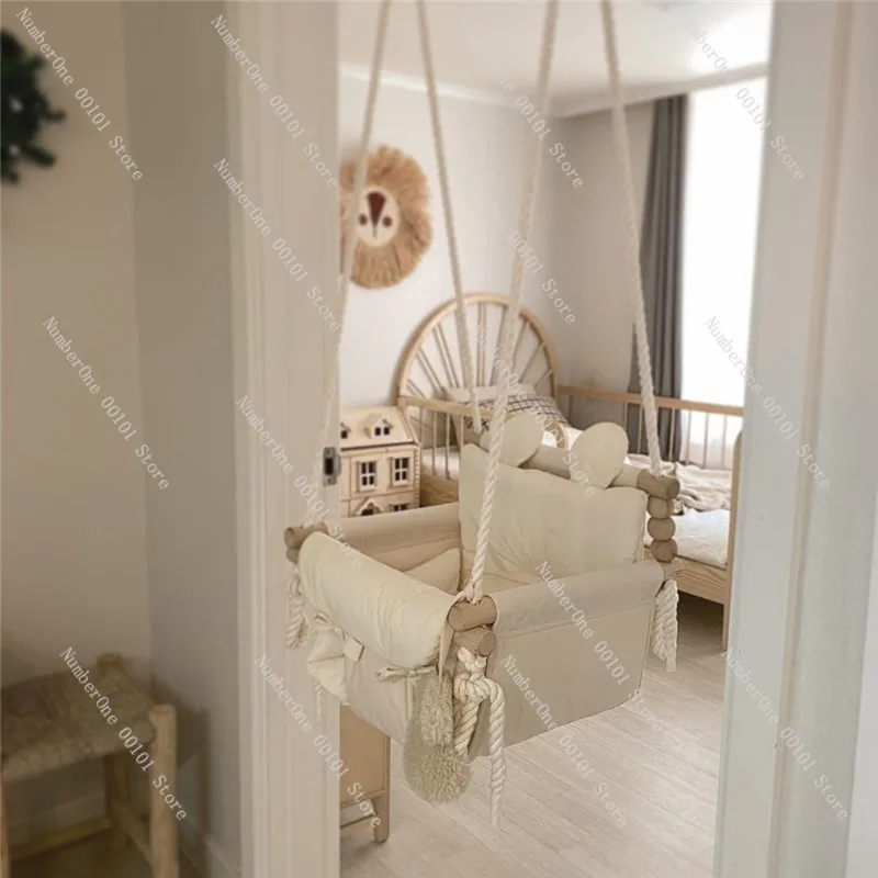 Korean Style Indoor Hanging Chair,Baby and Household Swing,Rattan Small Basket Chair,Child-Friendly Leisure Seat,Home Nursery view 3