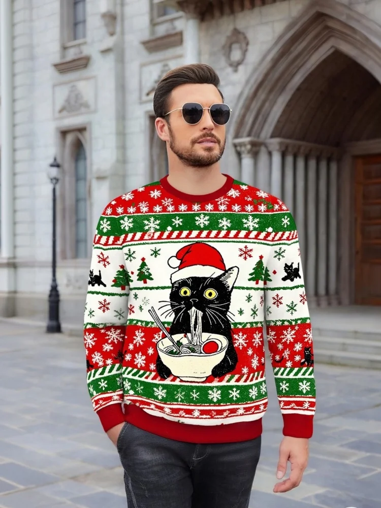 

Vintage Cat Printing Funny Christmas Ugly Sweatshirt Casual Loose Long Sleeve O-neck Autumn 2026 New Fashion Chic Pullovers