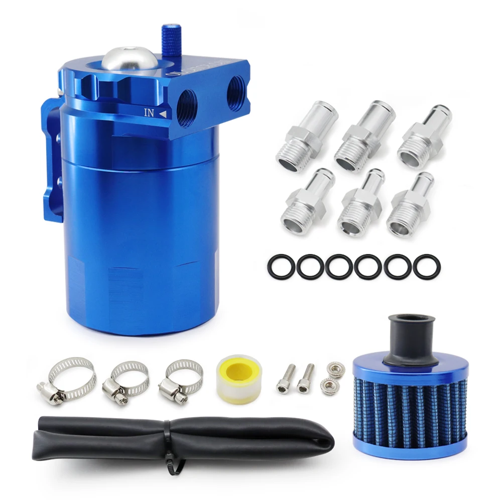 Universal verblüffter Aluminium-Ölfang behälter Kraftstoff auffang behälter mit Luftfilter rot schwarz blau silber lila Ölfangdose Kit – Detail 7