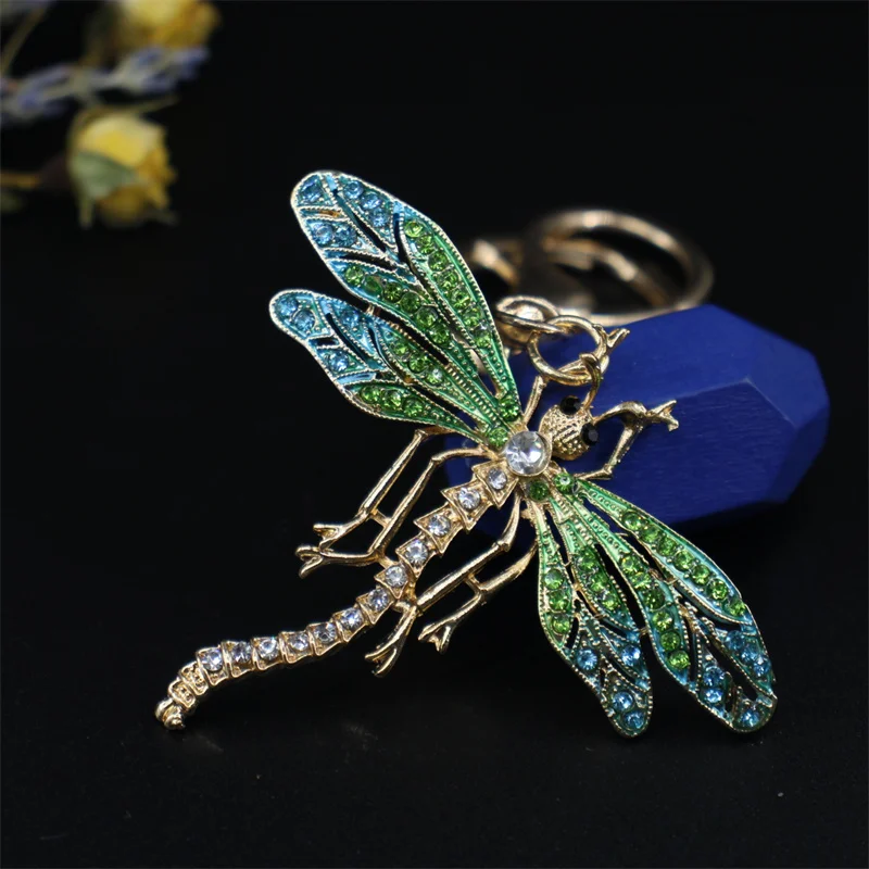 Dragonfly Insect Keychain Rhinestone Crystal Keyring Car Key Chain Women DIY Key Holder Ring Jewelry Gifts Accessory Wholesale