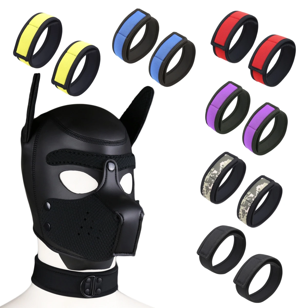 10 Colors Sponge Padded Dog Full Head Hood Mask with Ears Cosplay Armband for Men & Women Role Play Game Accessory Costume