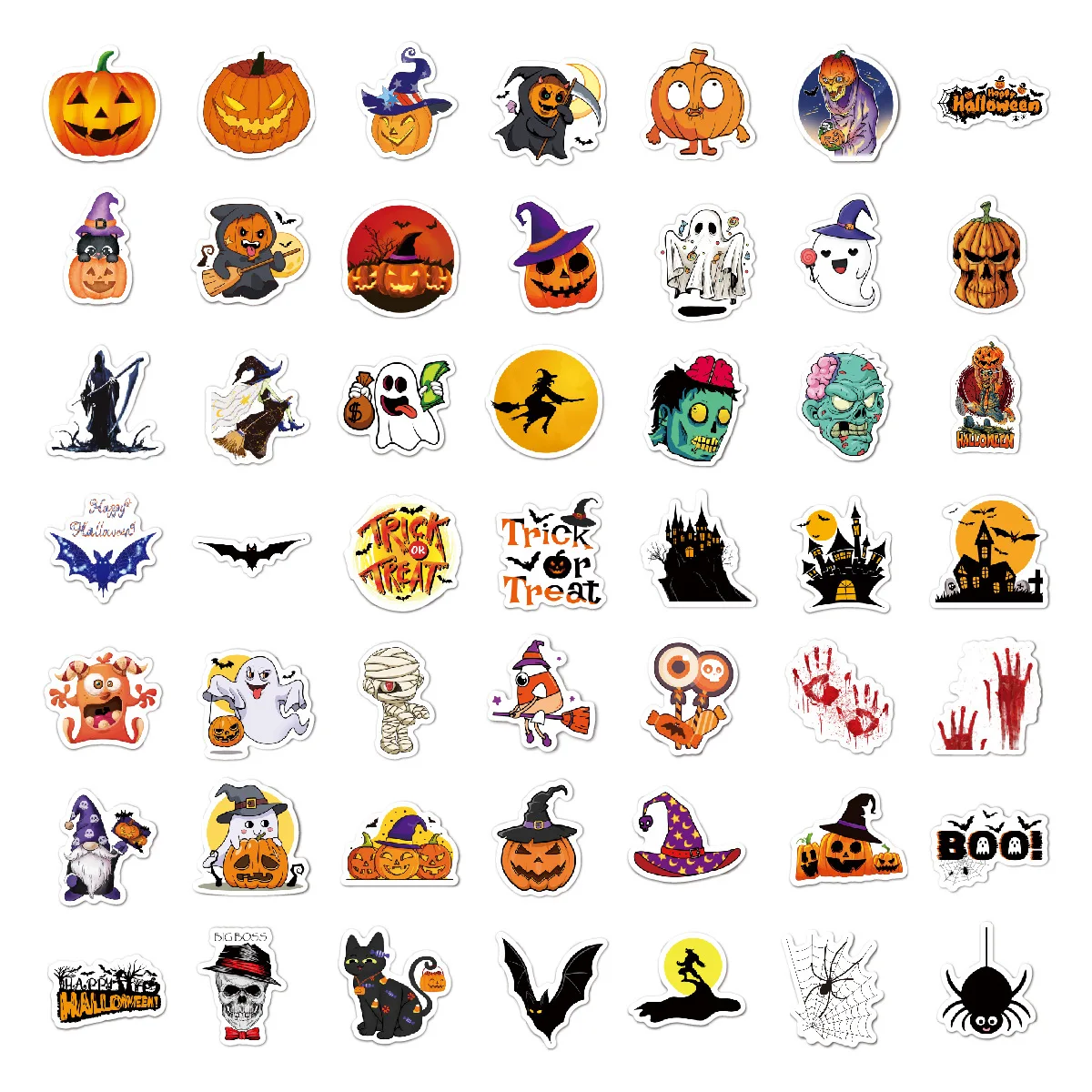 2026 Laser Holographic Halloween Stickers Waterproof Vinyl for Suitcase Water Bottle Halloween Party Favor