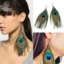 Crystal Long Design Peacock Feather Drop Earrings For Women Earring New Jewelry