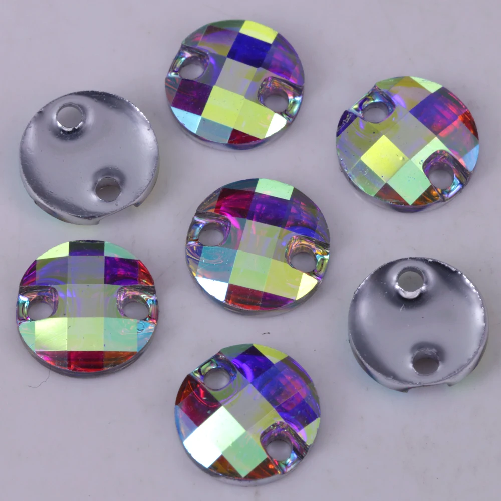 

100pcs/Lot, 10mm 14mm Crystal AB / Clear AB Flat Back #3035 Chessboard Round Resin Sew On Stones