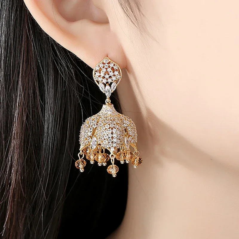 Indian Jhumka Crystal Bells Beads Drop Dangle Earring Jhumki Women Bridal Cubic Zircon Jewelry Ethnic Gypsy Tribal Earrings 2025