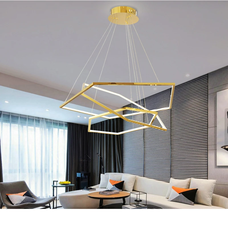 Modern Minimalist Creative Stainless Steel Geometric Hexagonal Line Chandelier Living Room Villa Shop Restaurant Ring 