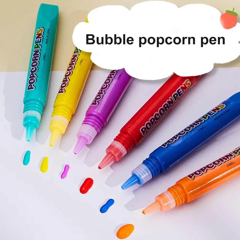 6Pcs Bubble Popcorn Pen DIY Drawing Pens Whimsical 3D Art Bubble Pen Ink Crayons Art DIY Watercolour Pencils Painting