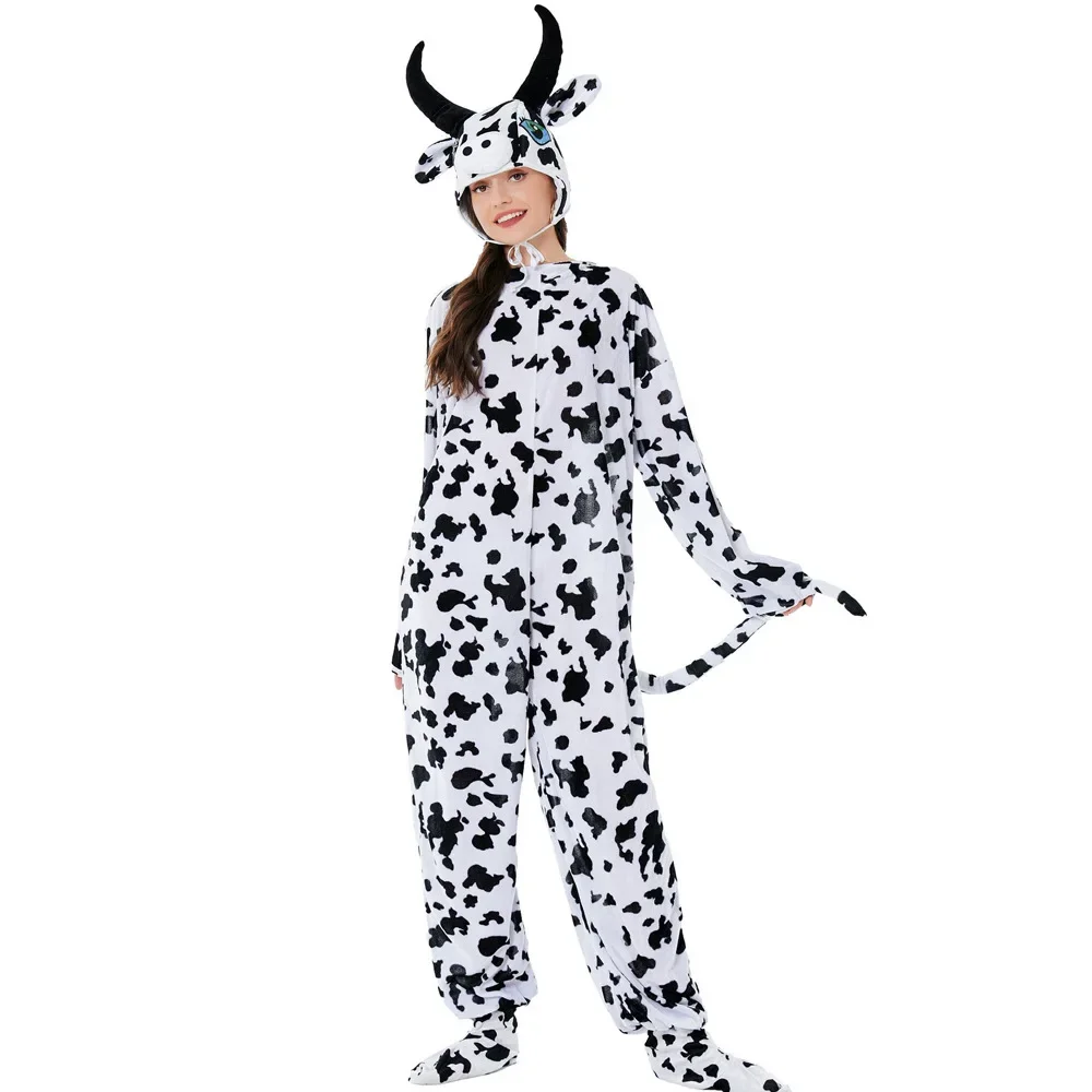 Halloween Adult Animal Furry Tiger Cow Panda Giraffe Pajamas Stage Costume