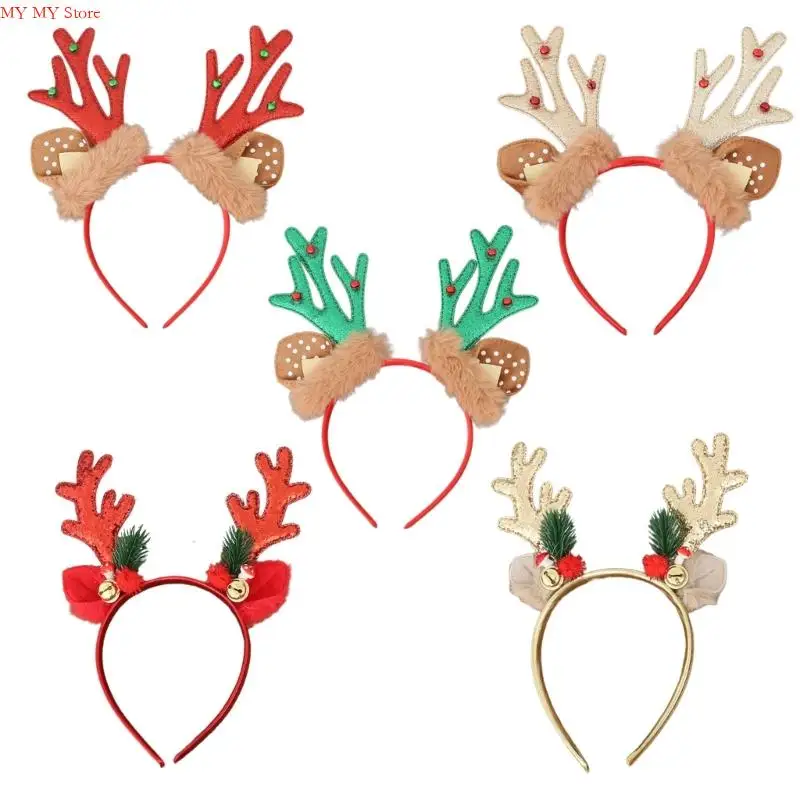 

N1HE Holiday Deer Antler Headpiece Soft Velvety Kids Adults Party Festival Head Wear